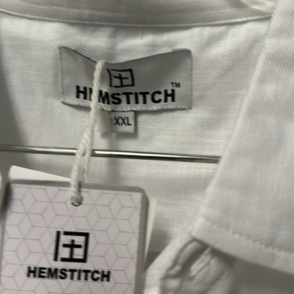 Hemstitch Men's Short Sleeve Cotton Button Down Shirt Collared Summer Size XXL - Picture 8 of 11